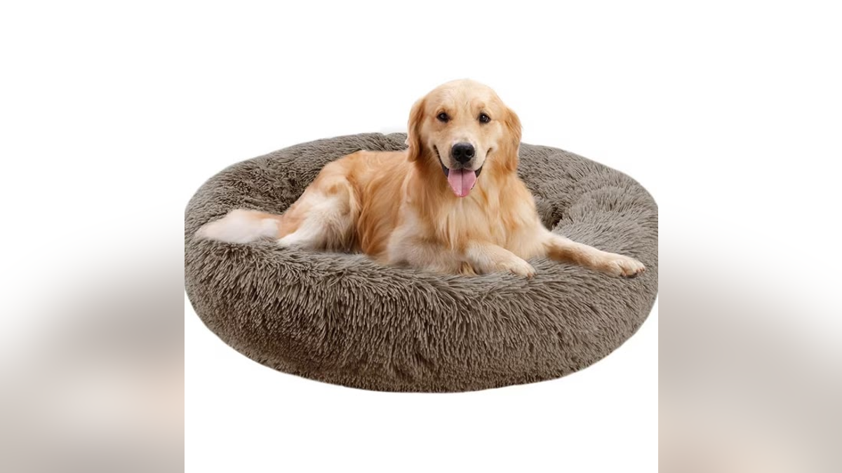 Las camas en forma de buñuelos de peluche como este de Nisada a Walmart proporcionan seguridad y calor para las mascotas.
